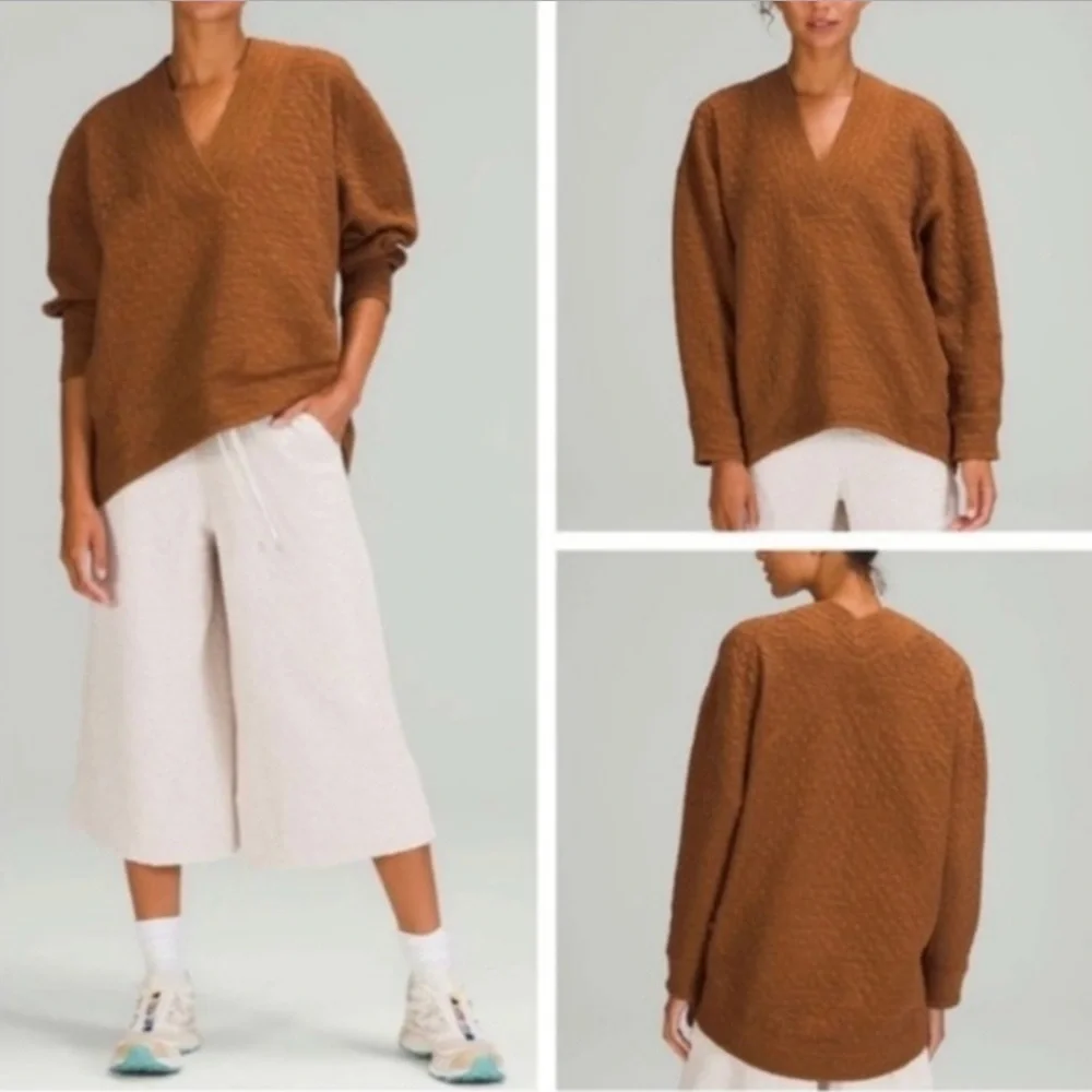 Lululemon Rippled V-Neck High Low Oversized Pullover Copper Brown Size 4